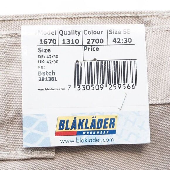 Blaklader 1670 1310 Brawny Work Pants with Knee Pad Pockets Stone Men's 42 x 30 - Picture 10 of 13